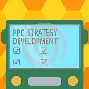 Handwriting text Ppc Strategy Development. Concept meaning To develop a plan of action to build effective PPC Drawn Flat