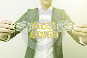 Handwriting text Process Automation. Business approach the use of technology to automate business actions Lady outfit