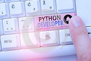 Handwriting text Python Developer. Concept meaning responsible for writing serverside web application logic