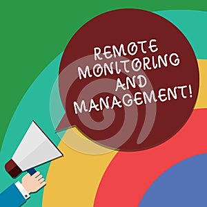 Handwriting text Remote Monitoring And Management. Concept meaning Long distance monitor data analysisager Hu analysis