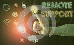Handwriting text Remote Support. Concept meaning help endusers to solve computer problems and issues remotely