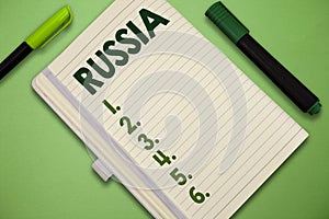 Handwriting text Russia. Concept meaning worlds largest nation borders European Asian countries and oceans