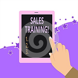 Handwriting text Sales Training. Concept meaning train salesshowing the methods of great sales techniques.