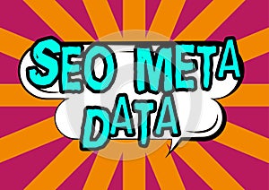 Handwriting text Seo Meta Data. Business idea Search Engine Optimization Online marketing strategy Blank Speech Bubble