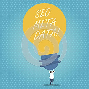 Handwriting text Seo Meta Data. Concept meaning Search Engine Optimization Online marketing strategy.