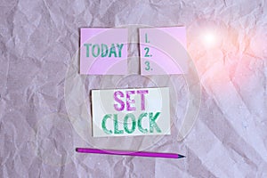 Handwriting text Set Clock. Concept meaning put it to the right time or change the clock time to a later time Papercraft