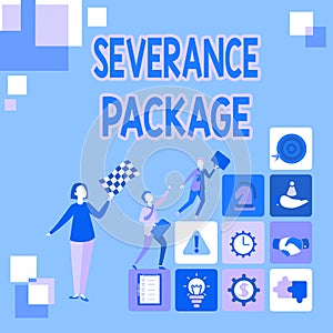 Handwriting text Severance Package. Business overview pay and benefits employees receive when leaving employment