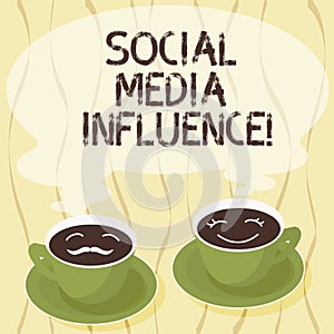 Handwriting text Social Media Influence. Concept meaning Individuals ability to affect others thinking Sets of Cup