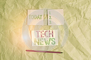 Handwriting text Tech News. Concept meaning newly received or noteworthy information about technology Papercraft craft