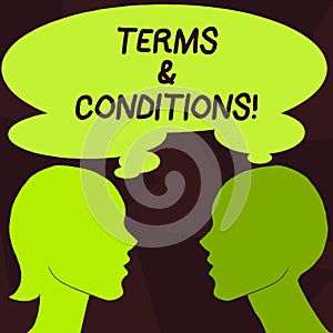 Handwriting text Terms And Conditions. Concept meaning Legal Law Agreement Disclaimer Restrictions Settlement.