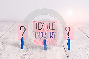Handwriting text Textile Industry. Concept meaning production and distribution of yarn cloth and clothing Scribbled and