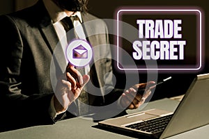Handwriting text Trade Secret. Business overview Confidential information about a product Intellectual property