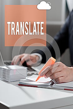 Handwriting text Translate. Word for Another word with same equivalent meaning of a target language -47253 photo