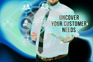 Handwriting text Uncover Your Customer Needs. Concept meaning reveal product and present solution to consumer Gentelman