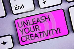 Handwriting text Unleash Your Creativity Call. Concept meaning Develop Personal Intelligence Wittiness Wisdom Keyboard purple key