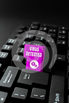 Handwriting text Virus Detected. Word Written on a computer program used to prevent and remove malware Entering New