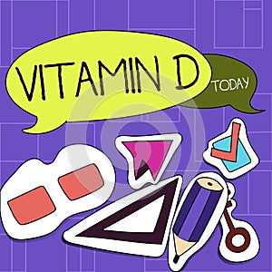 Handwriting text Vitamin D. Concept meaning Benefits of sunbeam exposure and certain fat soluble nutriments Two Blank