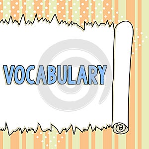 Handwriting text Vocabulary. Conceptual photo collection of words and phrases alphabetically arranged and explained or