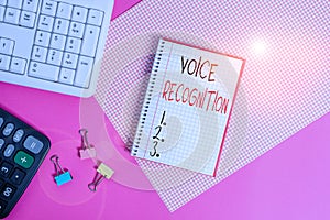 Handwriting text Voice Recognition. Concept meaning the control of a computer system by a voice or voices Writing