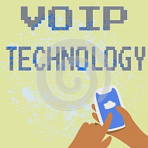 Handwriting text Voip Technology. Business concept use Internet as the transmission medium for telephone calls Abstract