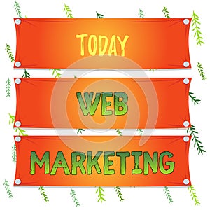 Handwriting text Web Marketing. Concept meaning The process of using the Internet to market the business Wooden panel attached