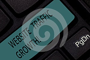 Handwriting text Website Traffic Growth. Concept meaning marketing metric that measures visitors of a site Keyboard key