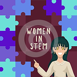 Handwriting text Women In Stem. Concept meaning Science Technology Engineering Mathematics Scientist Research