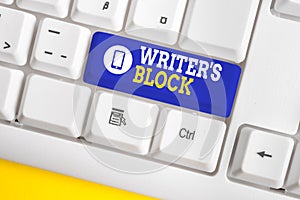 Handwriting text Writer S Block. Concept meaning Condition of being unable to think of what to write White pc keyboard