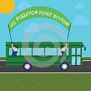 Handwriting text writing Air Pollution Power Station. Concept meaning Industrial danger Smog Environmental risk Two Kids