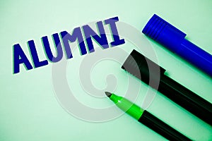 Handwriting text writing Alumni. Concept meaning Alum Old graduate Postgraduate Gathering College Academy Celebration Ideas messag