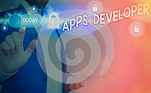 Handwriting text writing Apps Developer. Concept meaning Graphic artist Software Programmer and Analyst Experts