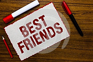 Handwriting text writing Best Friends. Concept meaning A person you value above other persons Forever buddies White paper red bord