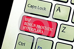 Handwriting text writing Bhp Benign Prostatic Hyperplasia. Concept meaning Noncancerous prostate gland enlargement