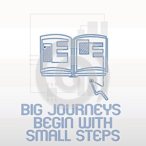 Handwriting text writing Big Journeys Begin With Small Steps. Concept meaning Start up a new business venture