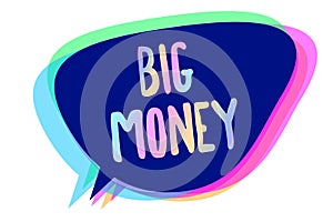 Handwriting text writing Big Money. Concept meaning Pertaining to a lot of ernings from a job,business,heirs,or wins Speech bubble