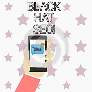 Handwriting text writing Black Hat Seo. Concept meaning Search Engine Optimization using techniques to cheat browsers.