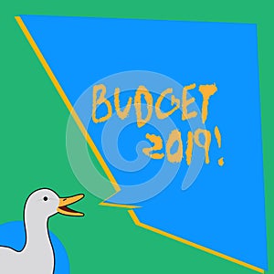 Handwriting text writing Budget 2019. Concept meaning estimate of income and expenditure for current year photo of Duck