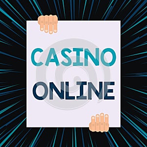 Handwriting text writing Casino Online. Concept meaning Computer Poker Game Gamble Royal Bet Lotto High Stakes Two hands