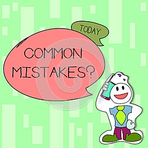 Handwriting text writing Common Mistakes question. Concept meaning repeat act or judgement misguided or wrong Smiley