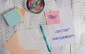 Handwriting text writing Content Management. Concept meaning Process that collects analysisage and publish information photo