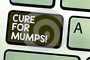 Handwriting text writing Cure For Mumps. Concept meaning Medical treatment for contagious infectious disease Keyboard