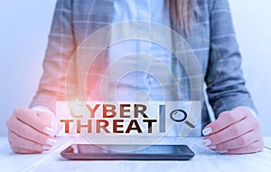 Handwriting text writing Cyber Threat. Concept meaning has a potential to cause serious harm to a computer system