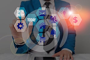 Handwriting text writing Data Entry. Concept meaning process of inputting data or information into the computer