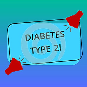 Handwriting text writing Diabetes Type 2. Concept meaning condition which body does not use insulin properly Two