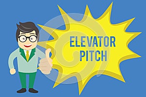 Handwriting text writing Elevator Pitch. Concept meaning A persuasive sales pitch Brief speech about the product