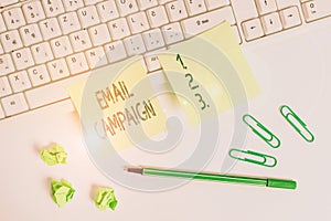 Handwriting text writing Email Campaign. Concept meaning advertisements are sent to a targeted list of recipients Square green