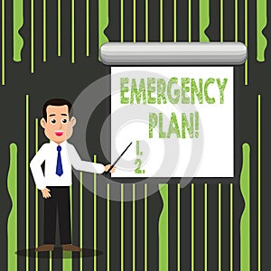 Handwriting text writing Emergency Plan. Concept meaning course of action developed to mitigate damage of events Man in
