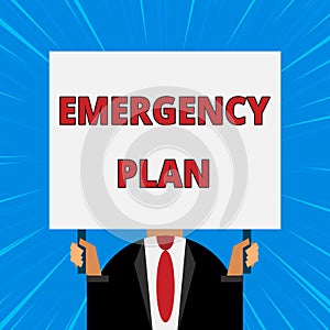 Handwriting text writing Emergency Plan. Concept meaning Procedures for response to major emergencies Be prepared Just