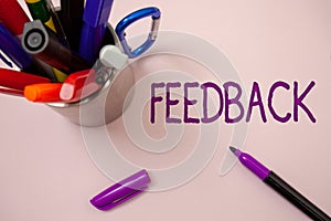 Handwriting text writing Feedback. Concept meaning Customer Review Opinion Reaction Evaluation Give a response back White backgrou