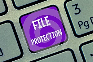 Handwriting text writing File Protection. Concept meaning Preventing accidental erasing of data using storage medium photo
